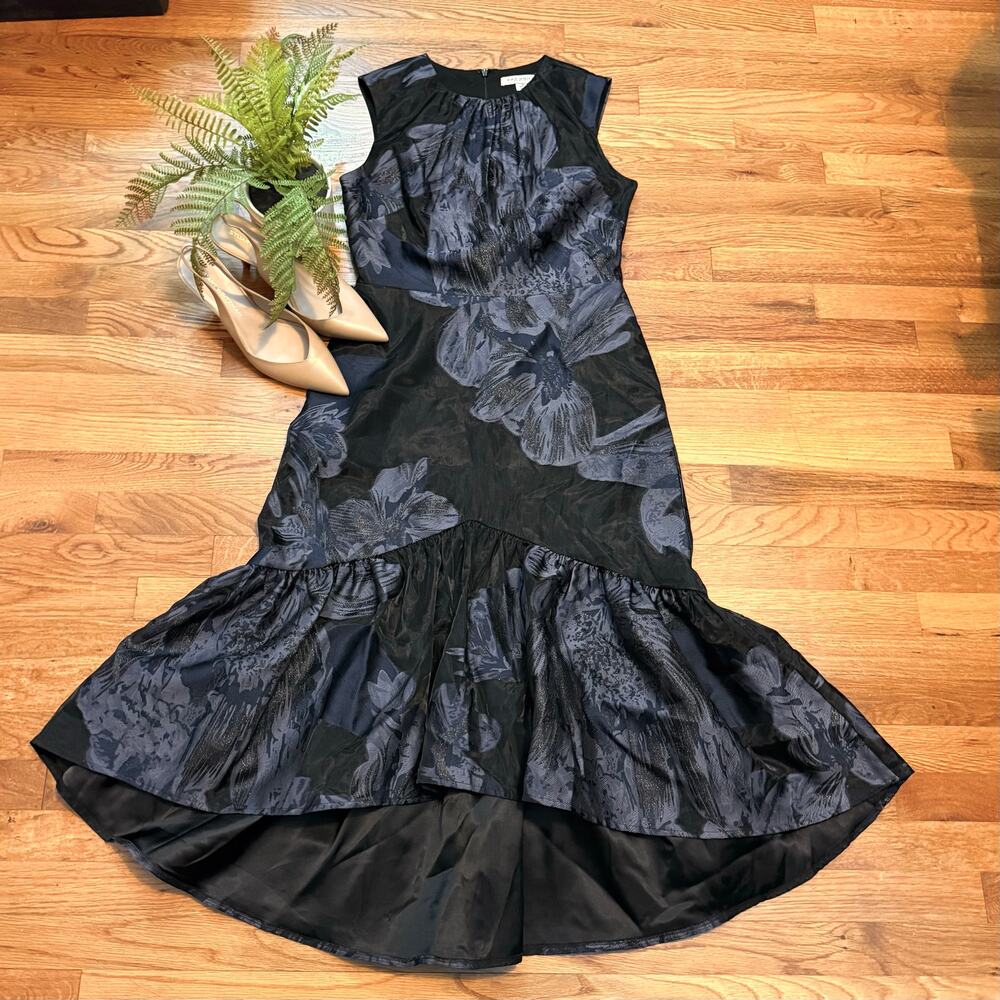 Kay Unger Beatrix Women 8 Floral High Low Tea Ruffle Sleeveless Cocktail Dress